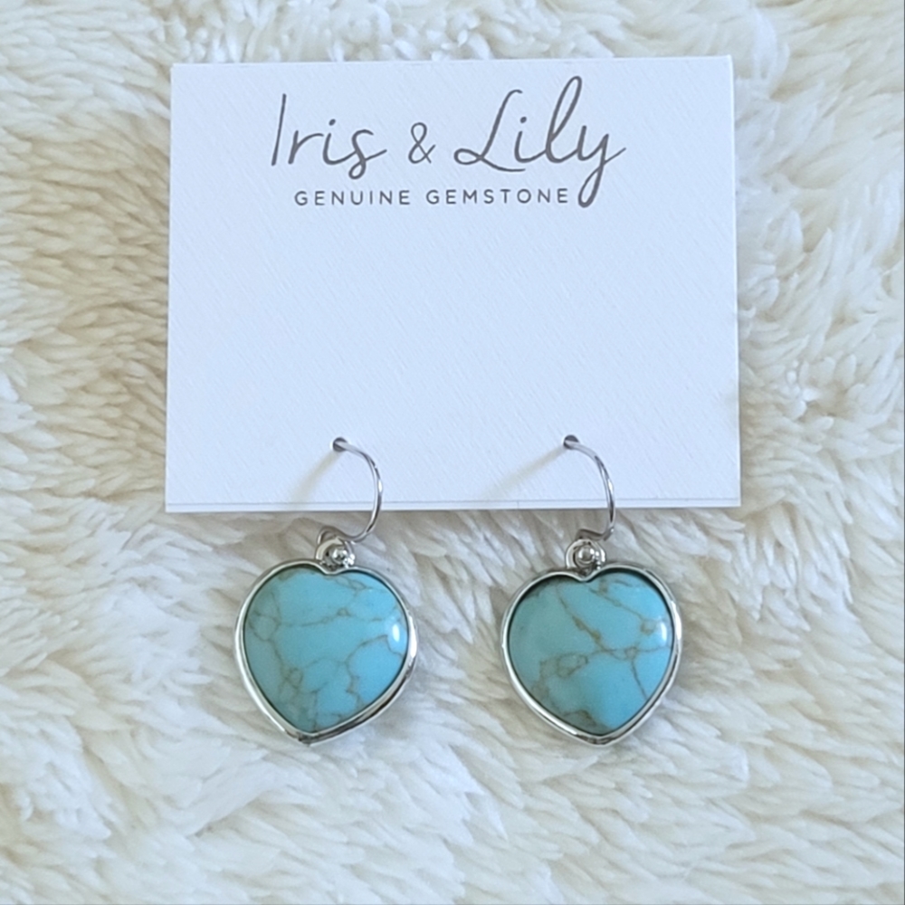 Iris & Lily Turquoise With Copper Veins Heart♥️ Drop⬇️ Earrings - Picture 5 of 15
